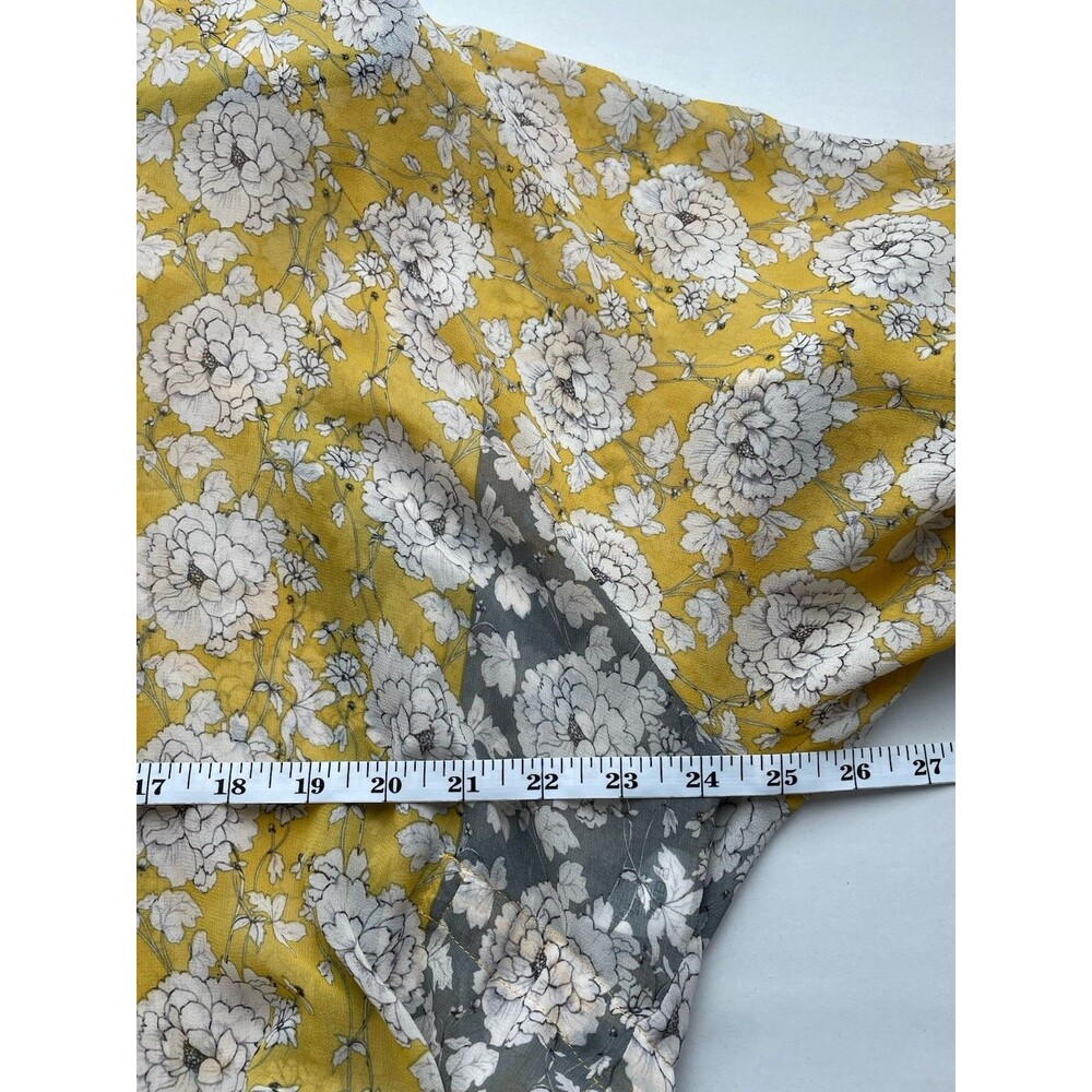 CABI Amelia Gather Top Yellow Black Floral Sheer Peasant Blouse Sz S Flowy Chic - Picture 7 of 9